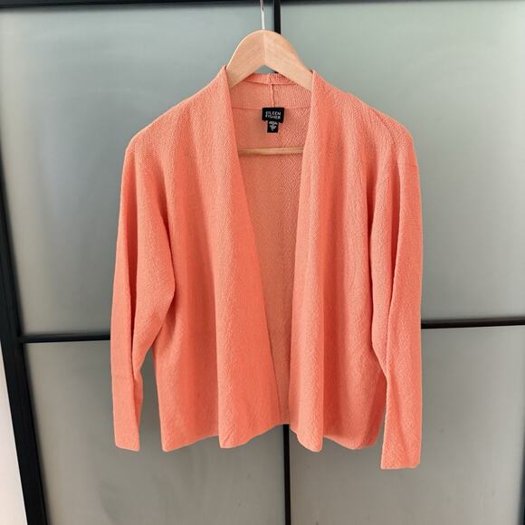 Eileen Fisher Cardigan Women’s Size Large 100% Wool Open Front Orange Peach - Picture 5 of 11
